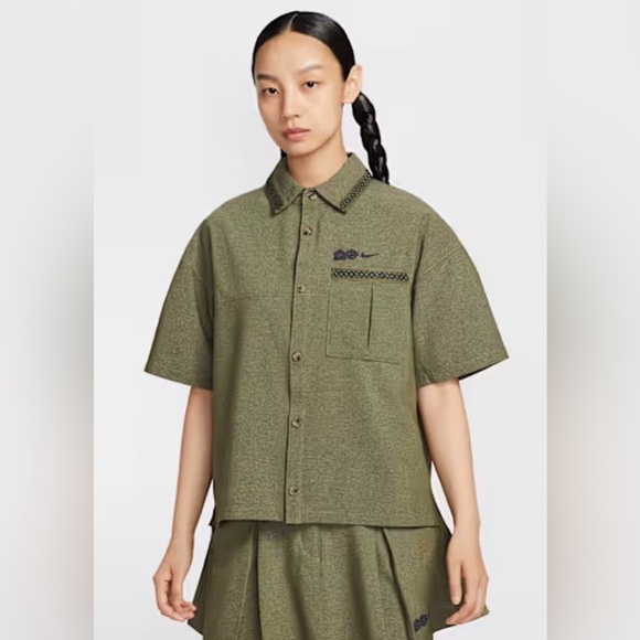 Nike Naomi Osaka Oversized Short-Sleeve Top Olive Green Button Up Tennis Size XS - Picture 4 of 12